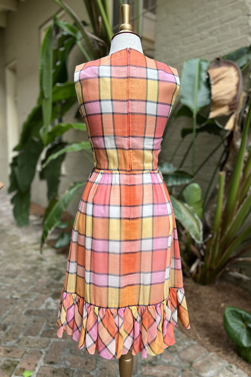 Vintage Late 1960s Plaid Ruffle Dress
