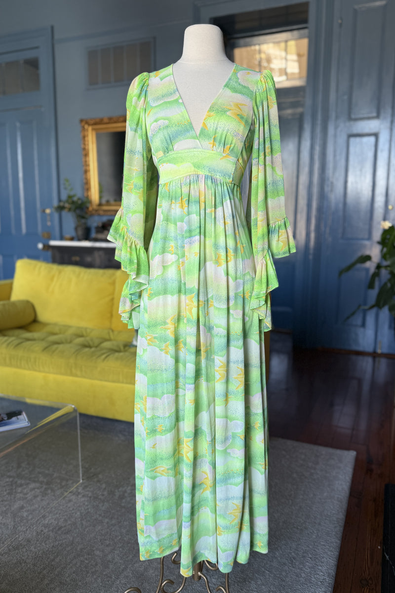 Vintage 1970s Angel Sleeve Maxi Dress