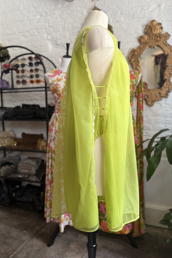 RARE! Vintage 1960s Chartreuse Nylon Chemise Set