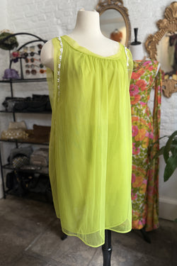 RARE! Vintage 1960s Chartreuse Nylon Chemise Set