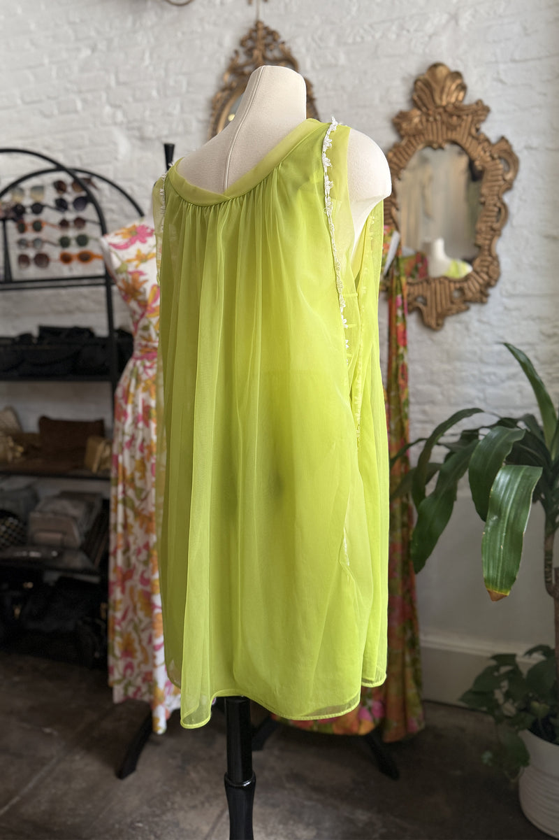 RARE! Vintage 1960s Chartreuse Nylon Chemise Set