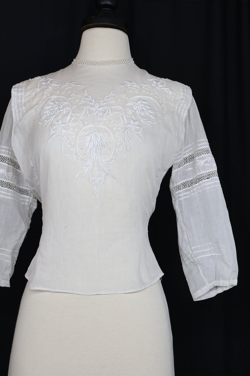 Vintage 1910s/1920s Embroidered Blouse - Sz XS
