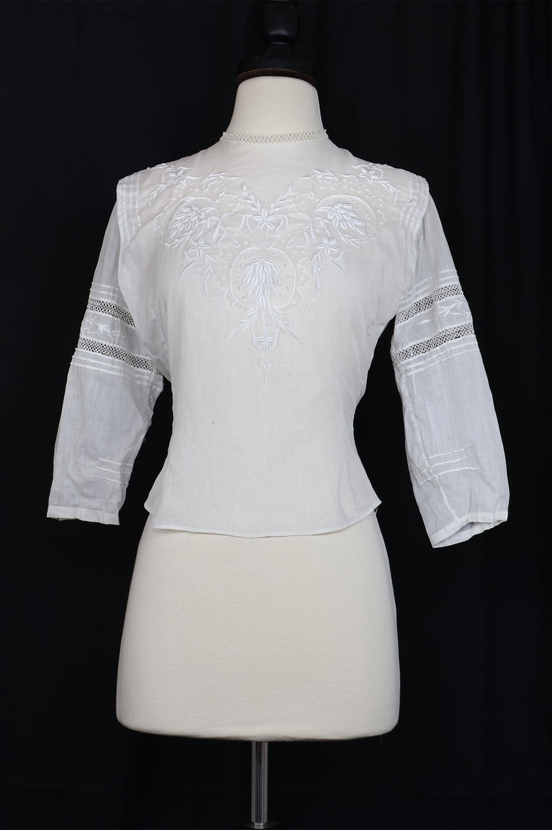 Vintage 1910s/1920s Embroidered Blouse - Sz XS