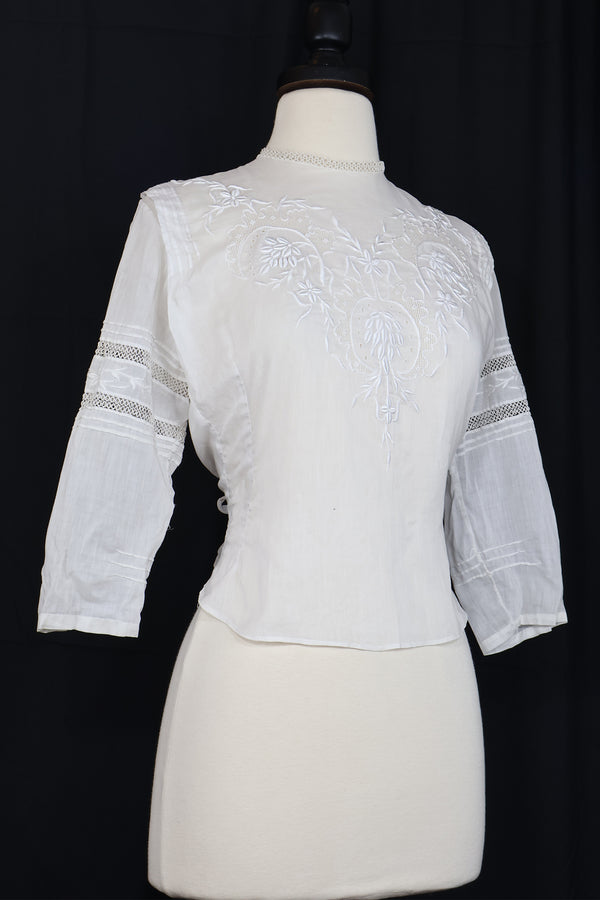 Vintage 1910s/1920s Embroidered Blouse - Sz XS