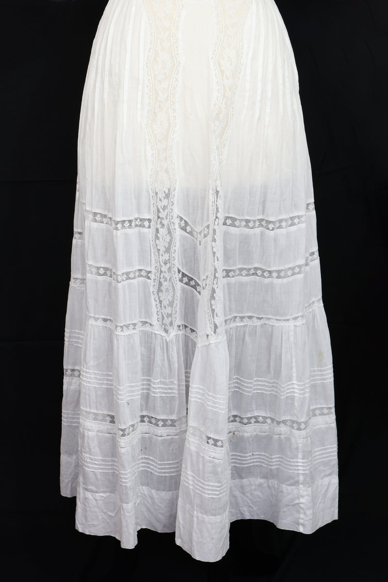 Vintage Antique White Lace Ruffle Sleeve Dress - Sz 0/2