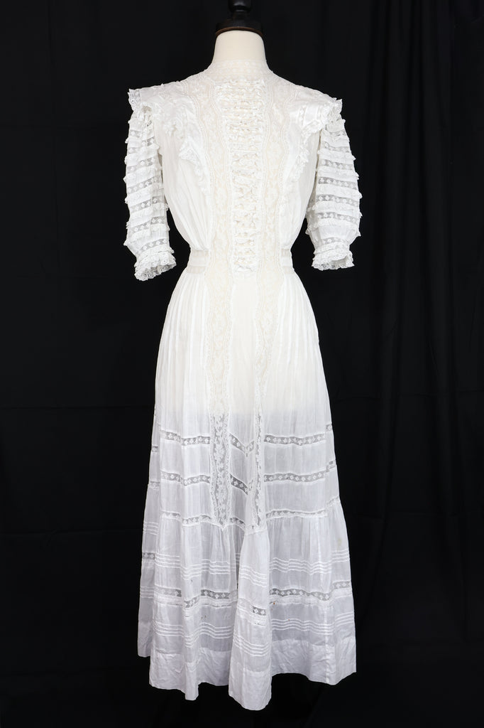 Vintage Antique White Lace Ruffle Sleeve Dress
