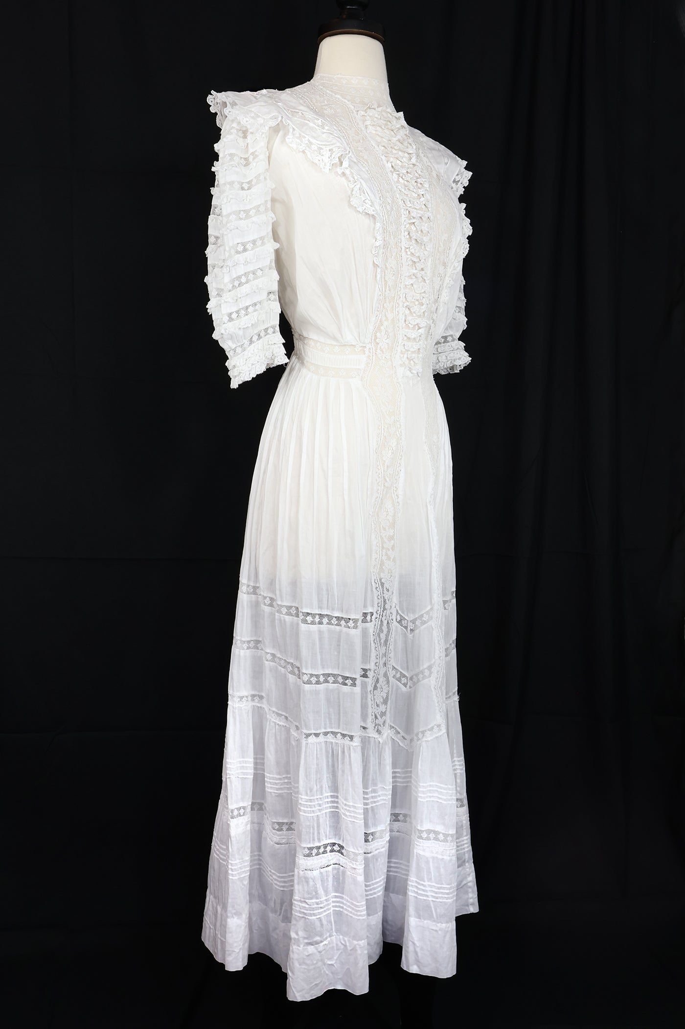 frilly white dress Vintage Antique White Lace Ruffle Sleeve Dress