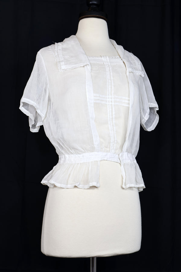 Antique 1910s/1920s Short Sleeve Blouse - 26 - 27in Max Waist