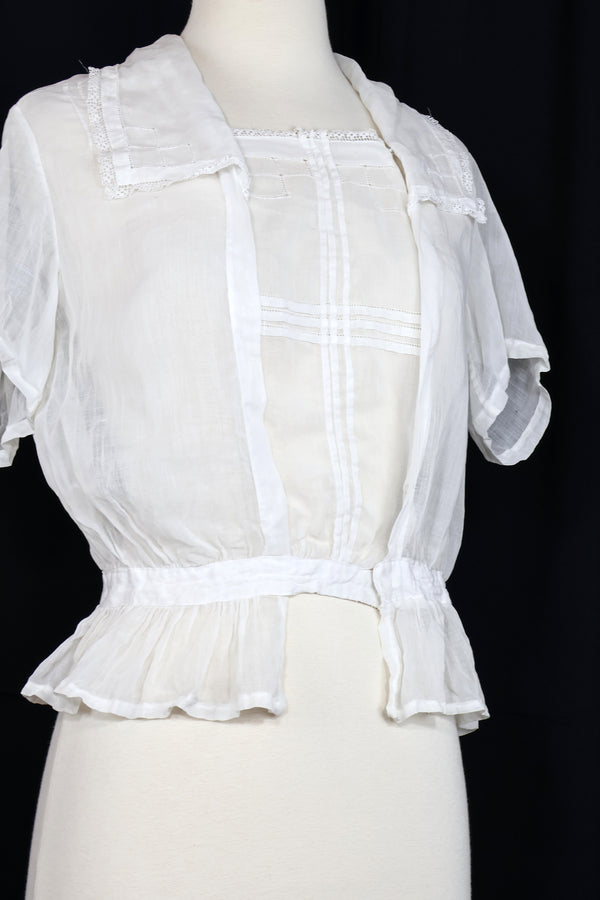Antique 1910s/1920s Short Sleeve Blouse - 26 - 27in Max Waist
