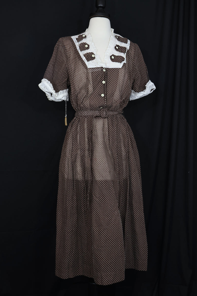 brown 1940s dress Vintage 40s Cold Rayon Brown Floral Print Iconic WWII Era Historic Dress