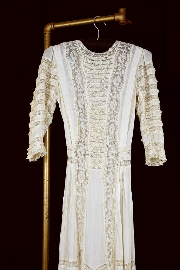 Antique Edwardian Cotton Lace Dress - Sz XXS