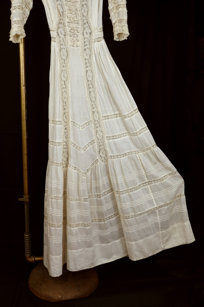 Antique Edwardian Cotton Lace Dress - Sz XXS