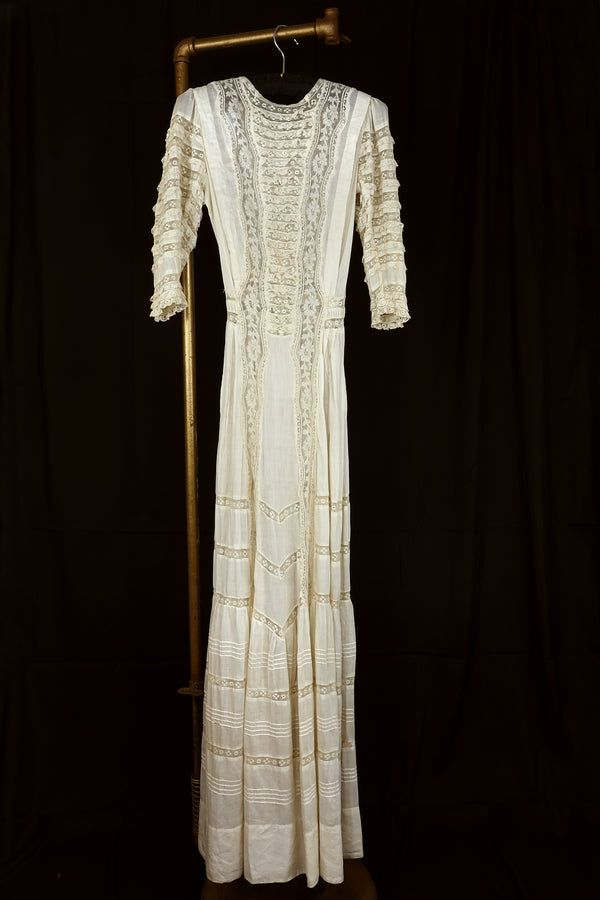 Antique Edwardian Cotton Lace Dress - Sz XXS