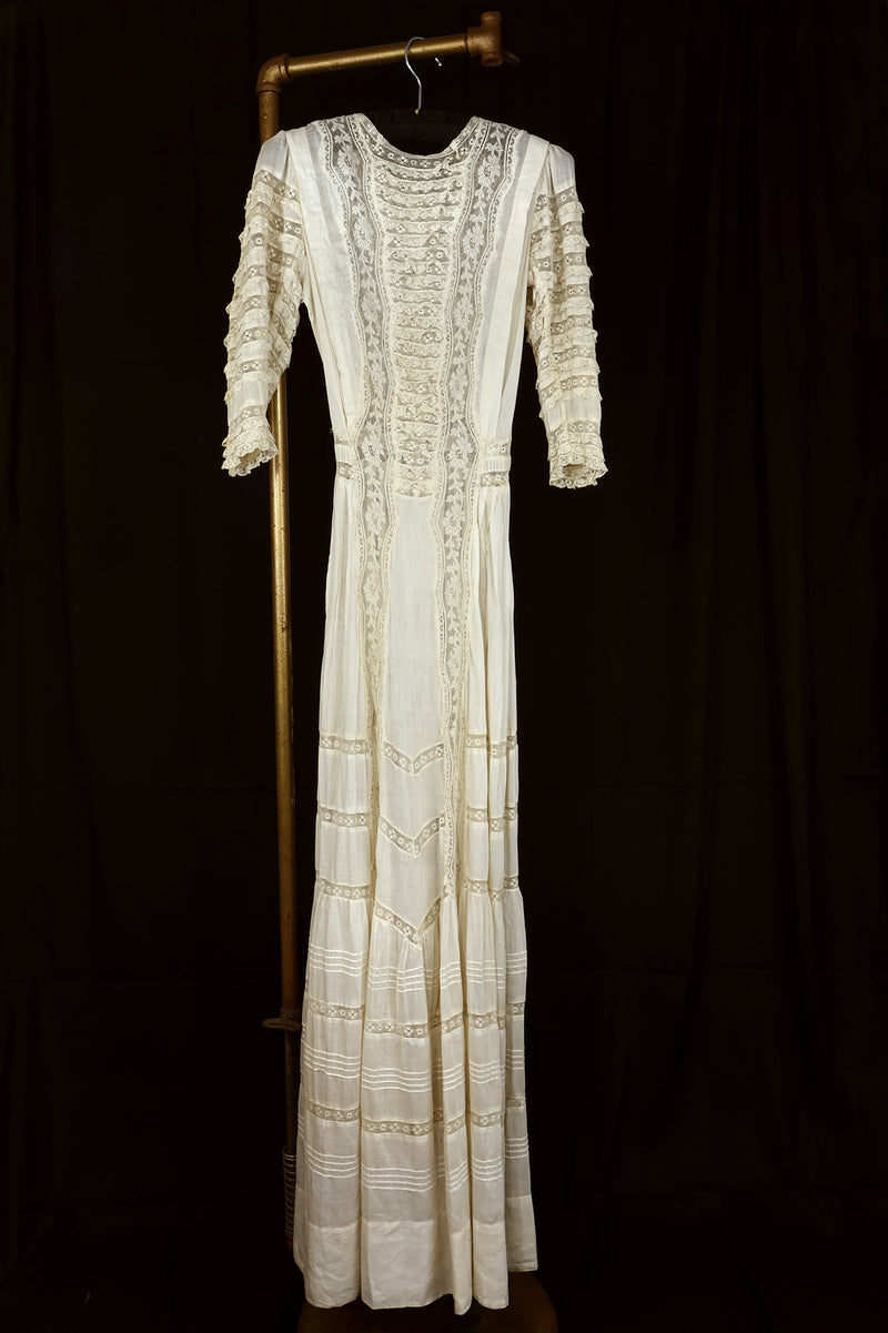 Antique Edwardian Cotton Lace Dress - Sz XXS