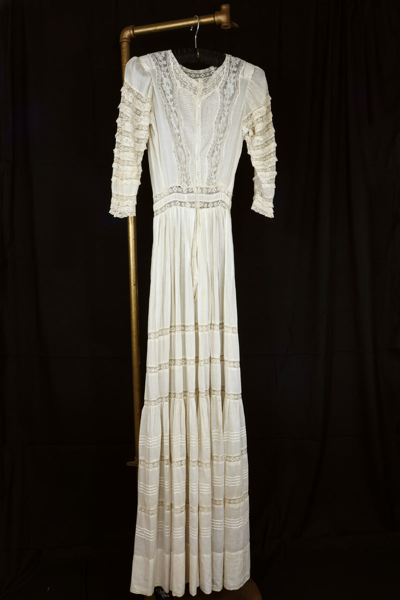 Antique Edwardian Cotton Lace Dress - Sz XXS