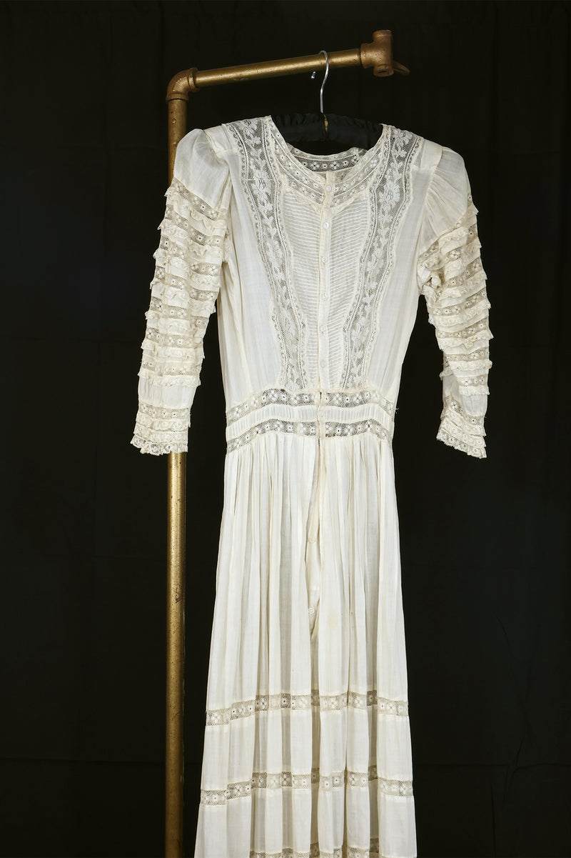 Antique Edwardian Cotton Lace Dress - Sz XXS