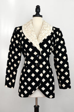 Iris Apfel Collection: Galanos Black Silk Velvet & Ivory Lattice Satin Coat