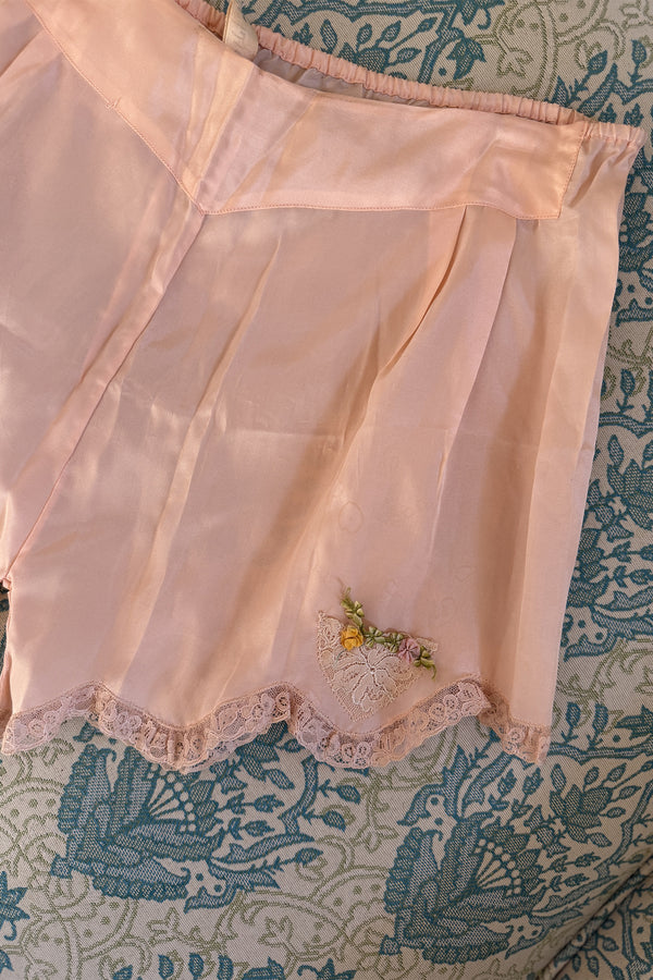 Vintage 1920s Silk Embroidered Tap Shorts - Size XXS