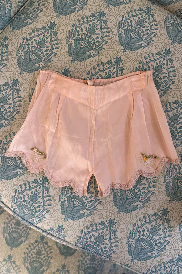 Vintage 1920s Silk Embroidered Tap Shorts - Size XXS