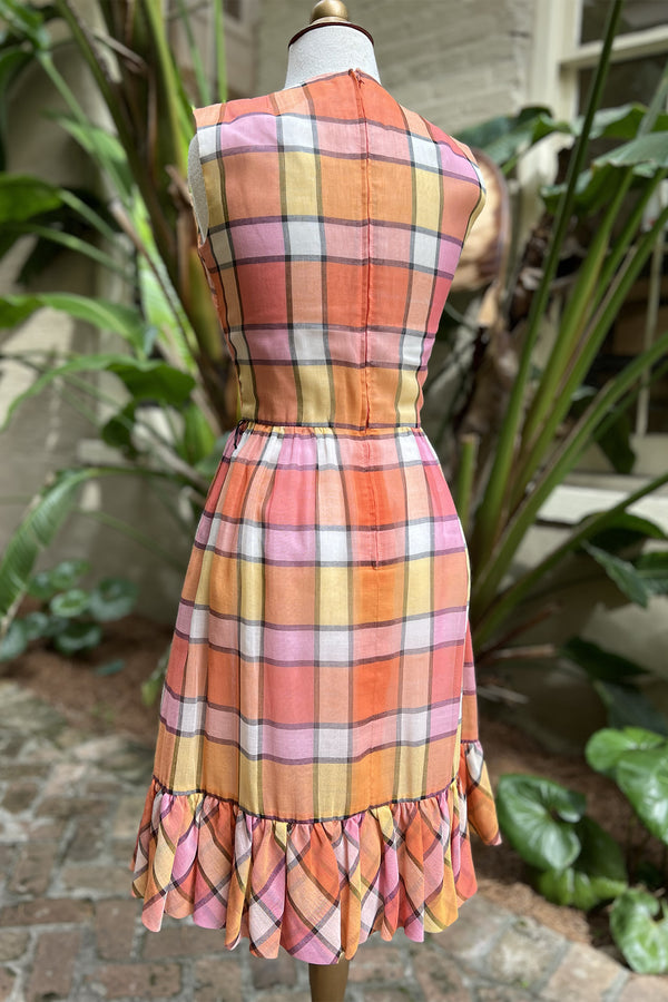 Vintage Late 1960s Plaid Ruffle Dress