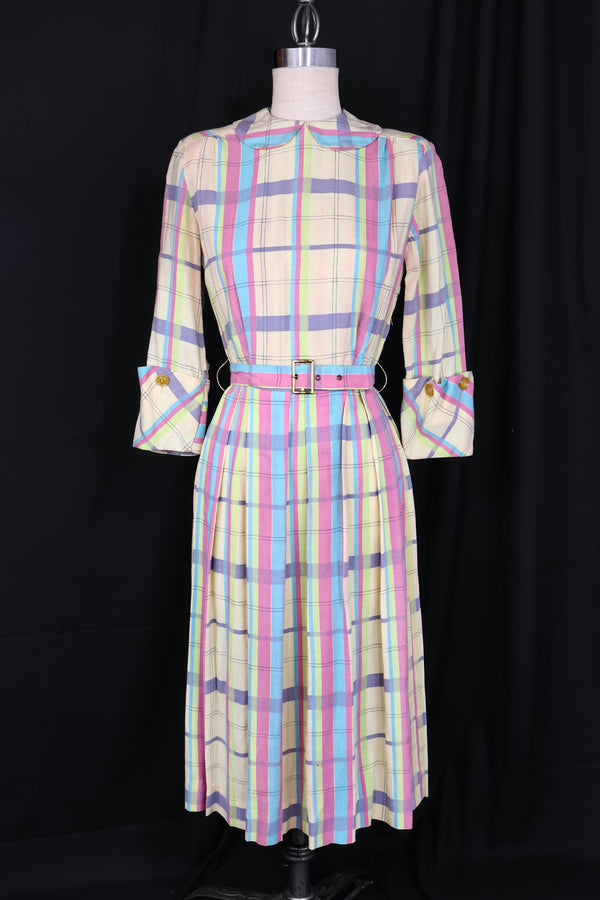 Vintage 1940s/1950s NEW OLD STOCK Pastel Plaid Dress - 26in Waist