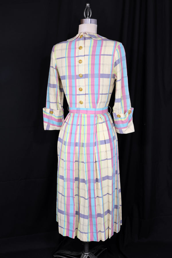 Vintage 1940s/1950s NEW OLD STOCK Pastel Plaid Dress - 26in Waist