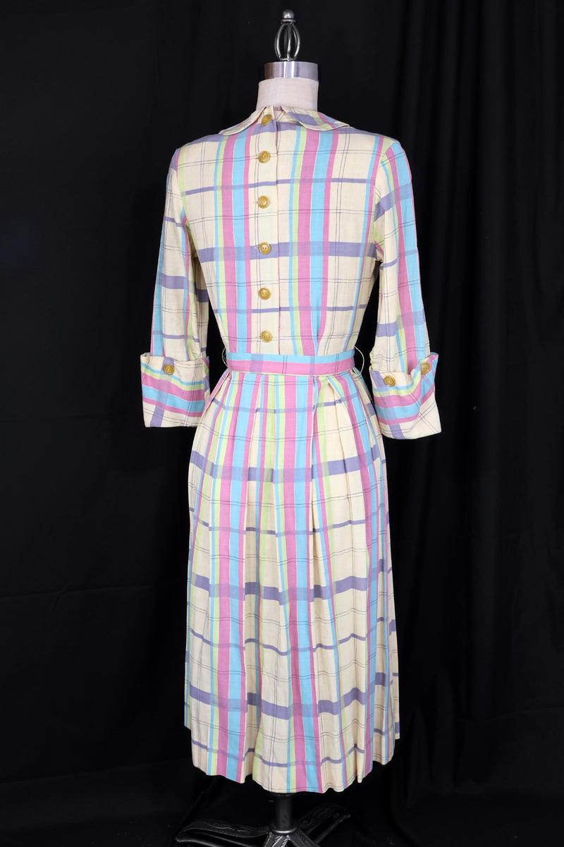 Vintage 1940s/1950s NEW OLD STOCK Pastel Plaid Dress