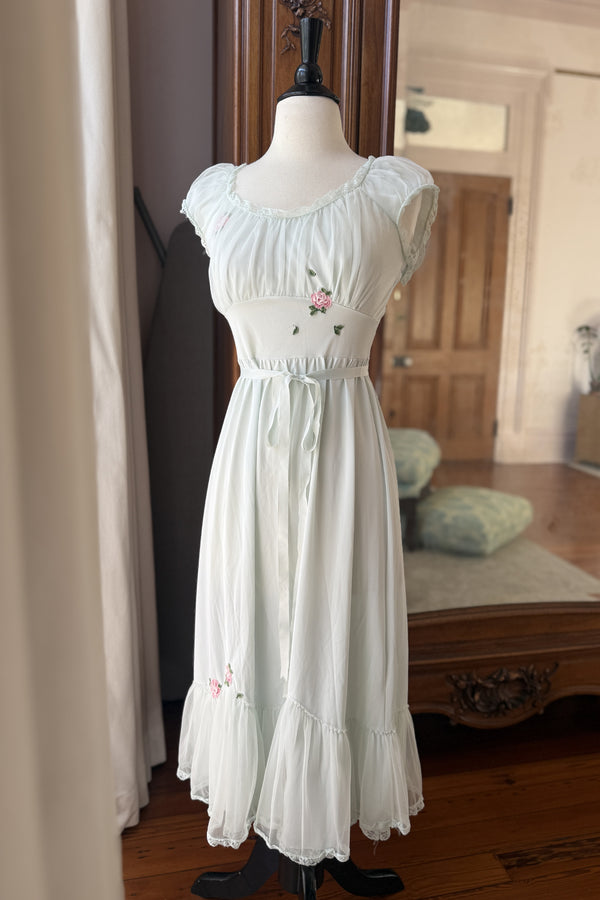 Vintage 1940s/50s Pale Blue Nylon Gown - Size XS/S