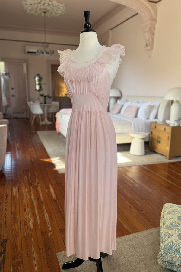 Vintage 1940s Pink Ruffle Bias Gown - 34 inch waist