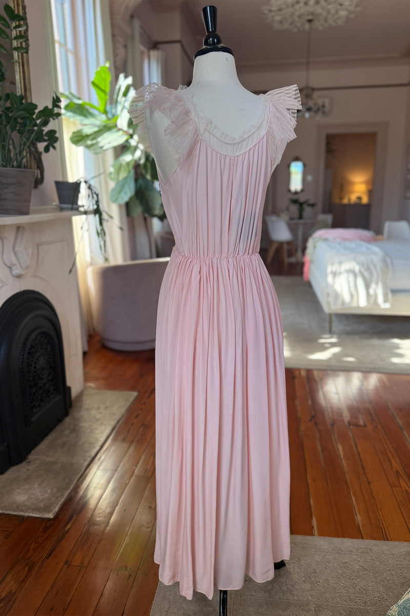 Vintage 1940s Pink Ruffle Bias Gown - 34 inch waist