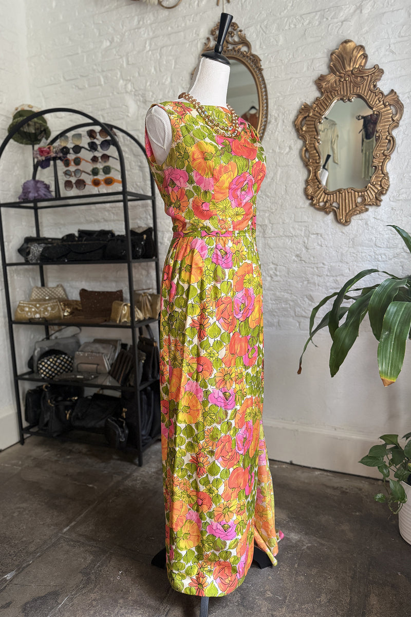 Vintage 1960s Saks 5th Ave Floral Gown with Sash  - 26in waist