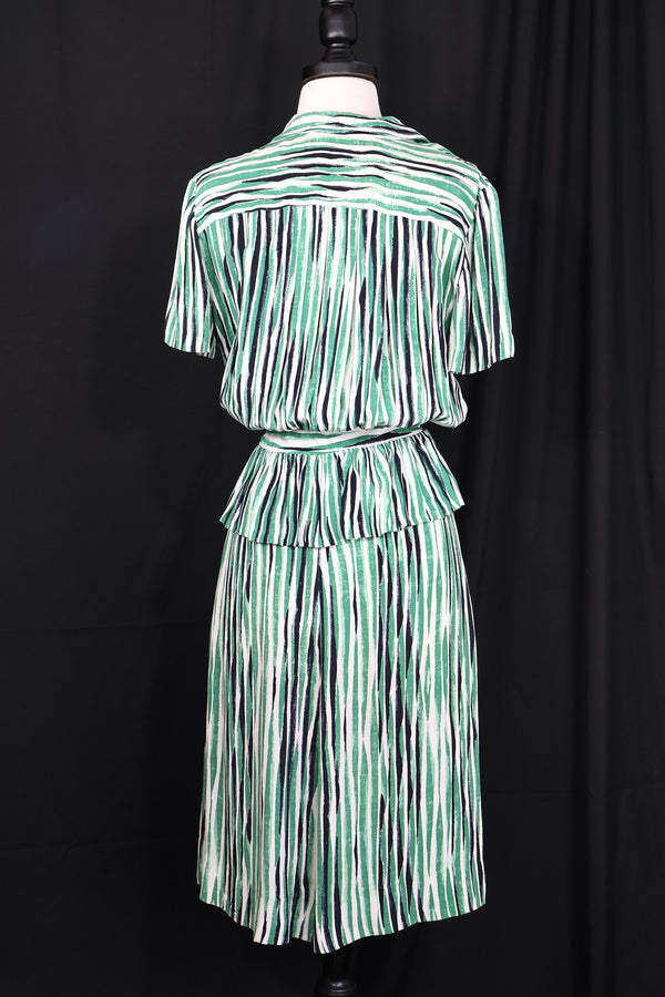 Vintage 1940s Striped Peplum Rayon Dress - 28in Waist