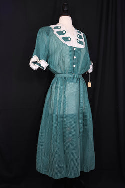 Vintage 1940s NEW OLD STOCK! Green Dress - 40in Waist
