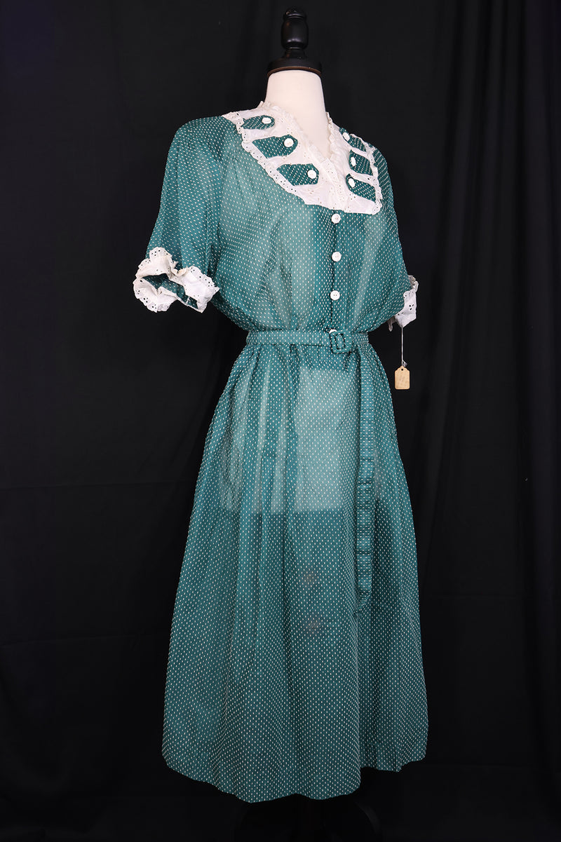 Vintage 1940s NEW OLD STOCK! Green Dress - 40in Waist
