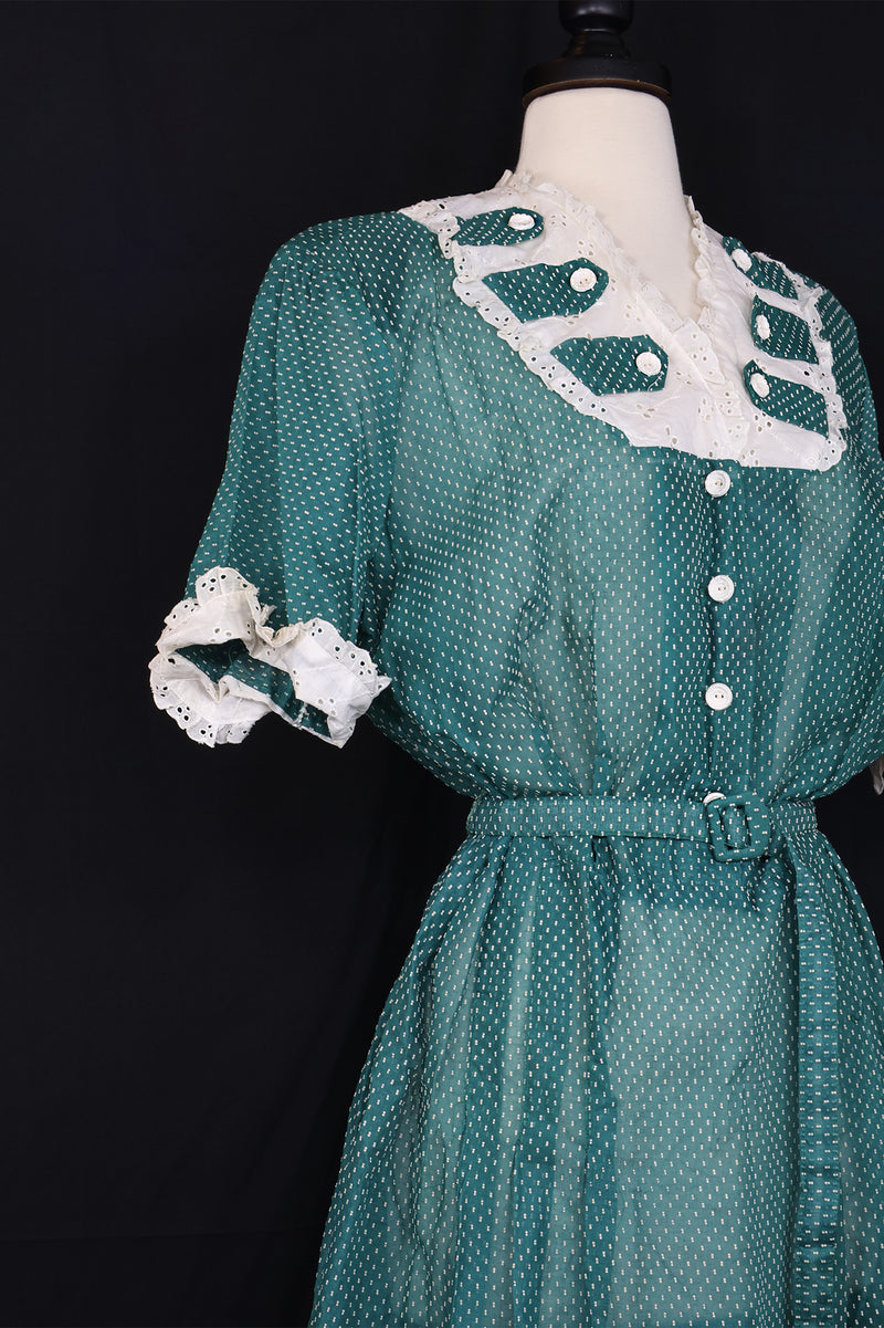 Vintage 1940s NEW OLD STOCK! Green Dress - 40in Waist