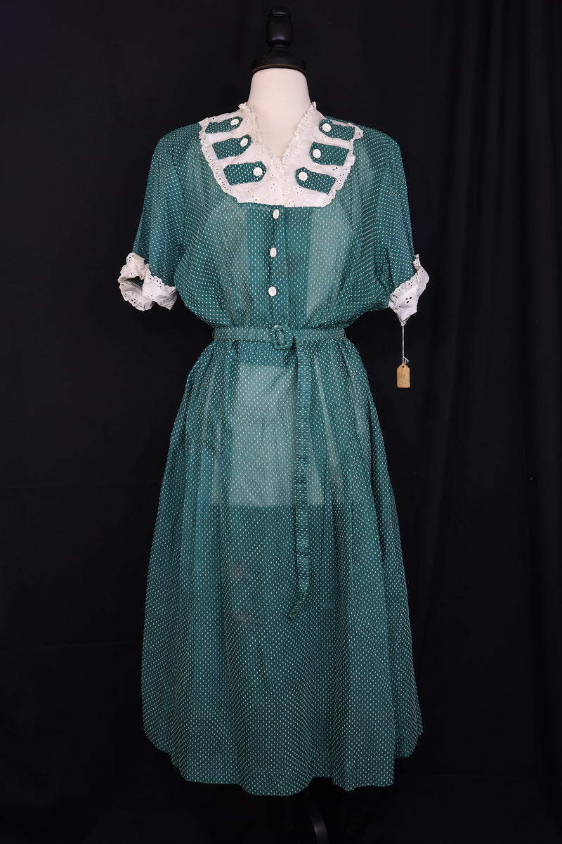 Vintage 1940s NEW OLD STOCK! Green Dress - 40in Waist