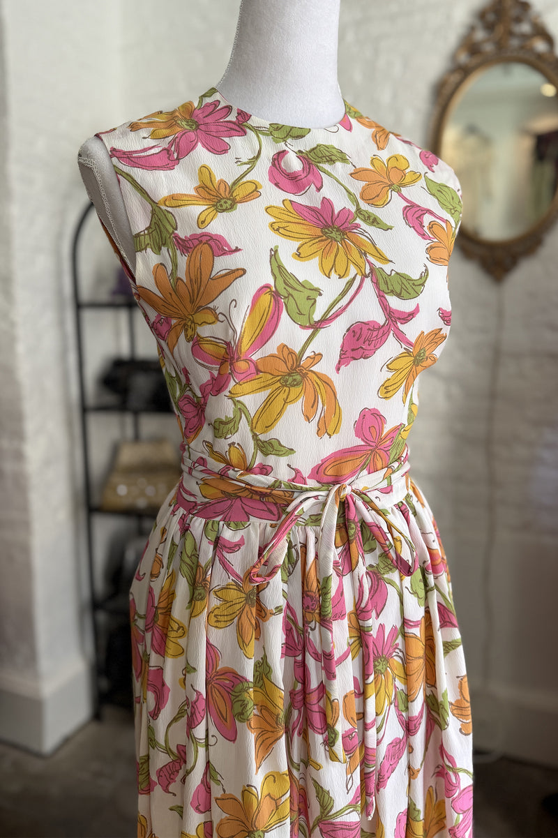 Vintage 1960s/1970s Floral Long Dress  - 25in Waist