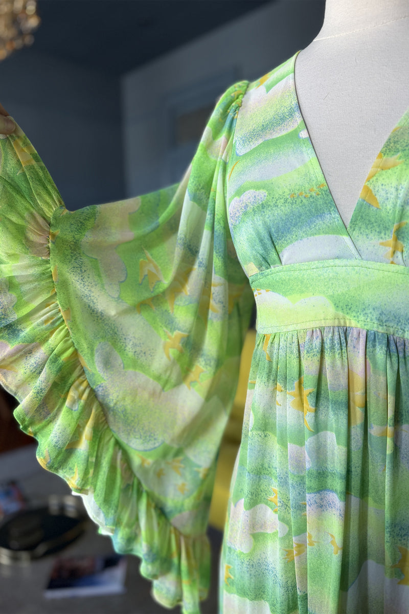 Vintage 1970s Angel Sleeve Maxi Dress
