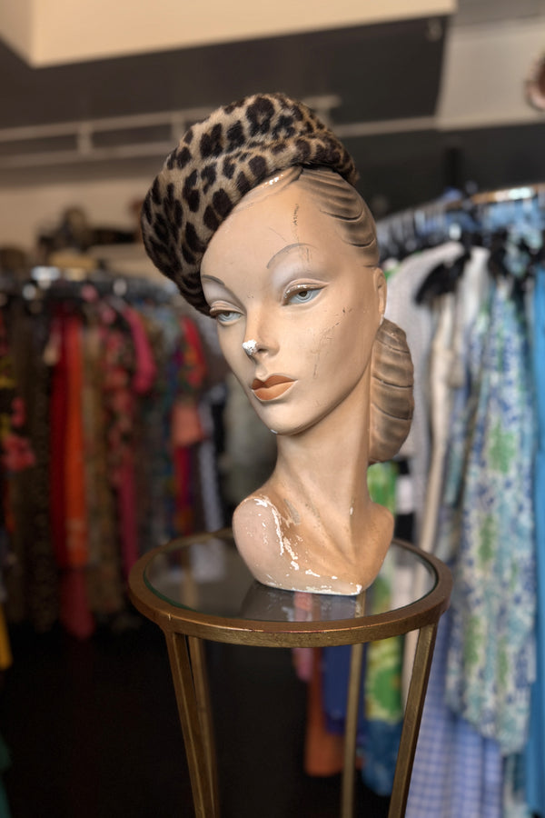Vintage Faux Fur Leopard Hat