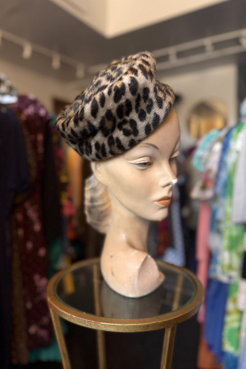 Vintage Faux Fur Leopard Hat