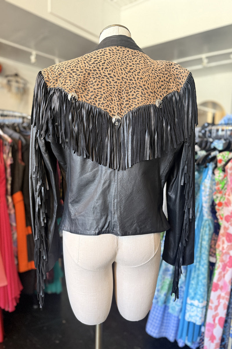 Vintage Fringe Leather Leopard Jacket - Sz M