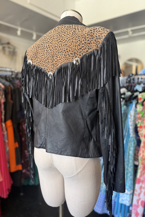 Vintage Fringe Leather Leopard Jacket - Sz M