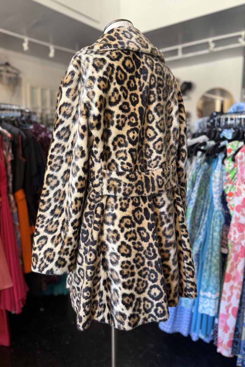 Vintage 1960s Faux Fur Leopard Coat + Hat Set