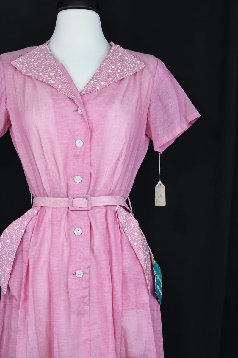 Vintage 1950s NEW OLD STOCK! Pink Dress - 38in Waist