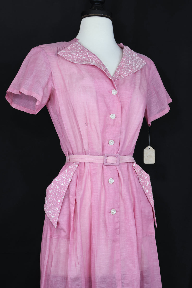 Vintage 1950s NEW OLD STOCK! Pink Dress - 38in Waist