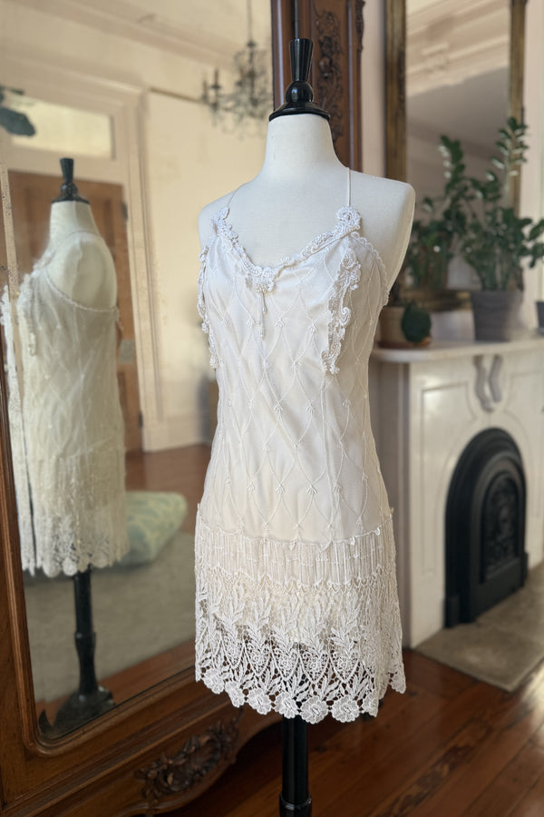 Vintage Y2K Bead and Lace Slip Dress - Size S/M